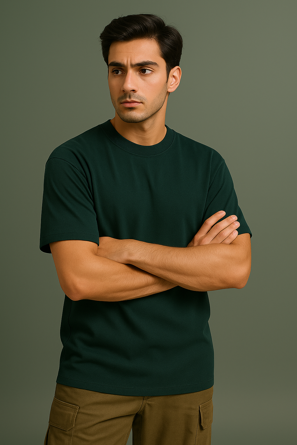 Men's Premium Drop Shoulder- DARK GREEN